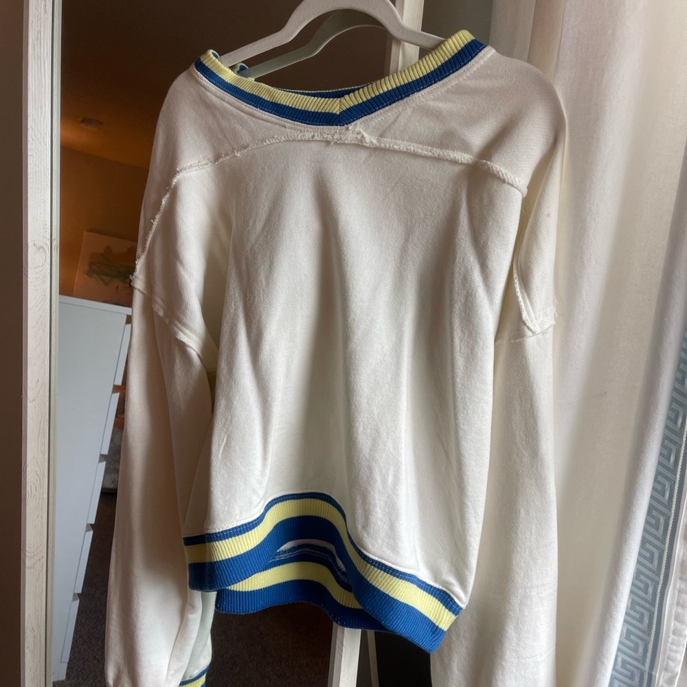 Free People White and Blue Women's pullover